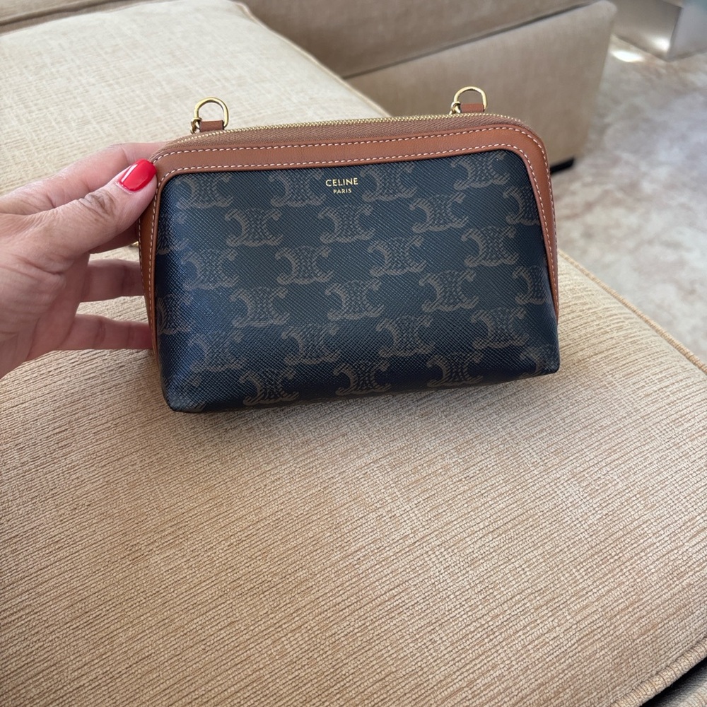 Celine Clutch on Chain in Triomphe Canvas and Lambskin
